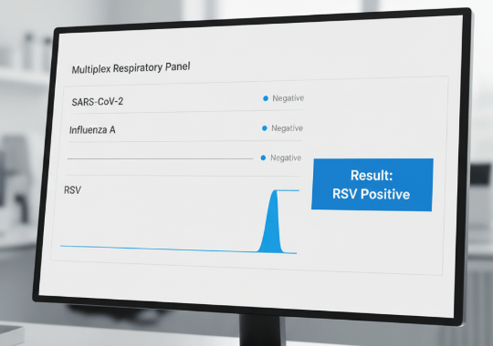 An abstract visualization of multiple diagnostic test lines converging into a single, clear result.