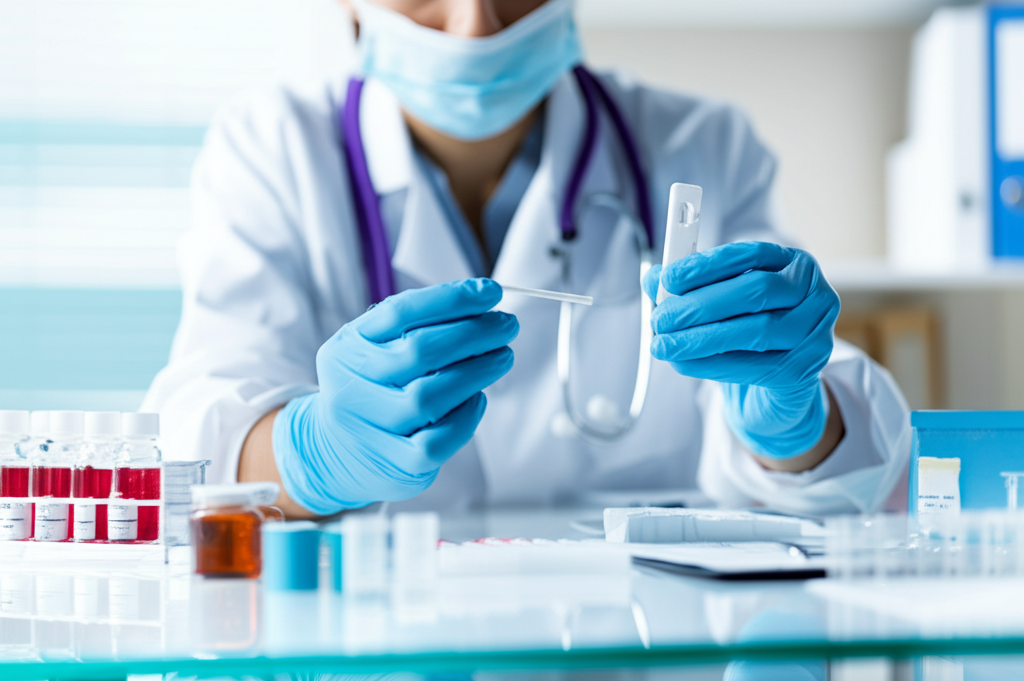 Doctors use rapid test kits in a hospital environment