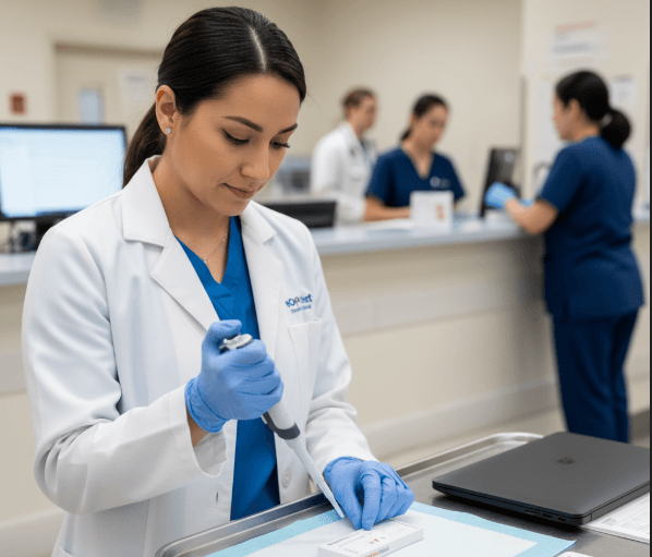 A high-resolution product shot of the reOpenTest 4-in-1 STI combo test cassette, showcasing its professional design.